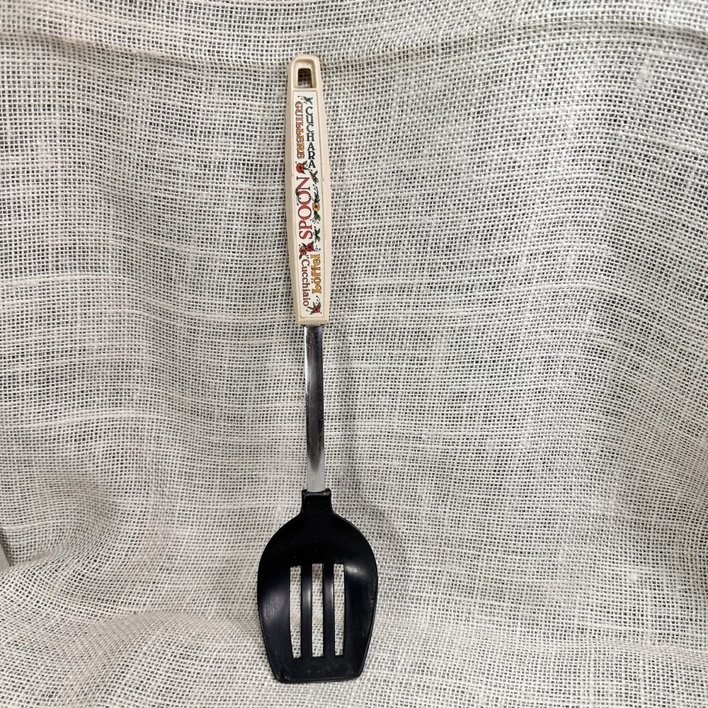 EKCO USA Slotted Spoon Floral Handle Multilingual "Spoon" Kitchen Utensil‎